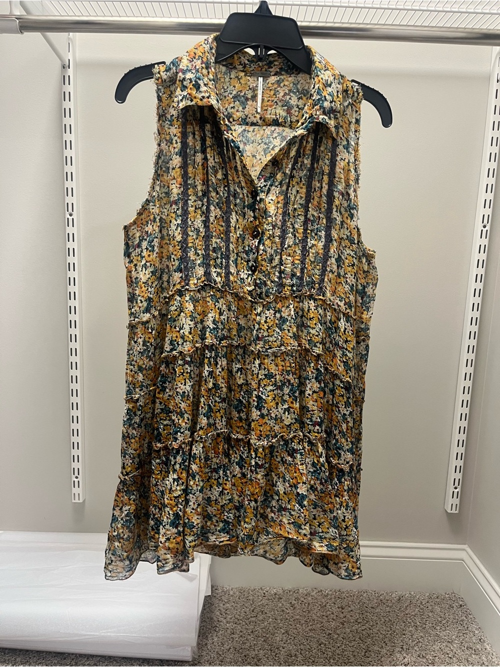 Free People Sleeveless Floral Tiered Tunic - Orange Green Blue